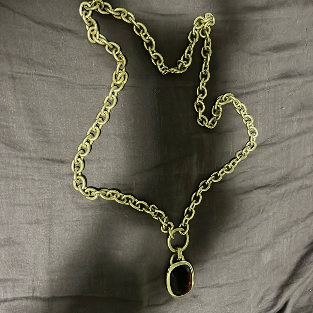 Joan Rivers Costume jewelry chunky gold tone necklace-faux smoky topaz pendant